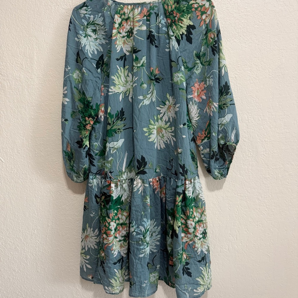H&M‎ Floral Print Tiered Dress Blue Green Pink Long Sleeve Size S - Picture 2 of 12